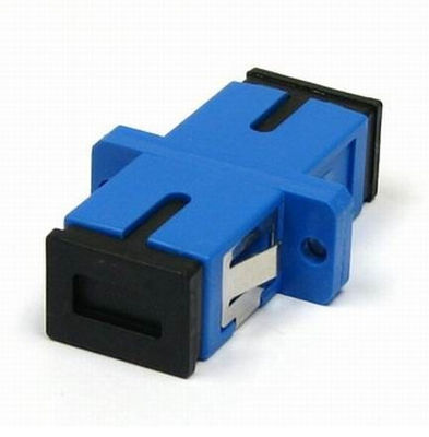 China Single Mode Simplex Fiber Optic Adapter SC / UPC With Flange / Black Dust Cap supplier