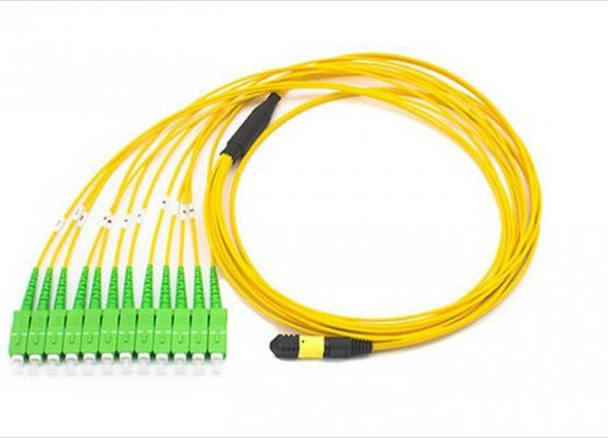 China 12 Fibers MPO Sc Apc Patch Cord , Breakout Yellow Fiber Optic Cord For Storage Area Network supplier