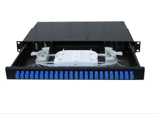 China SC Simplex 1U 19 Inch Fusion Coupler Patch Panel 24 Port Waterproof With Black Color supplier